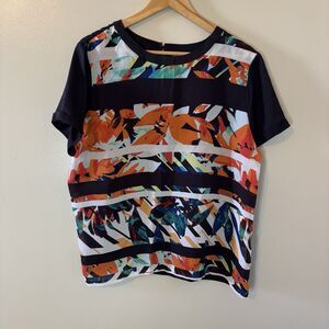 Liz Claiborne Semi Sheer Blouse Black Orange Geometric Top Womens Sz XL